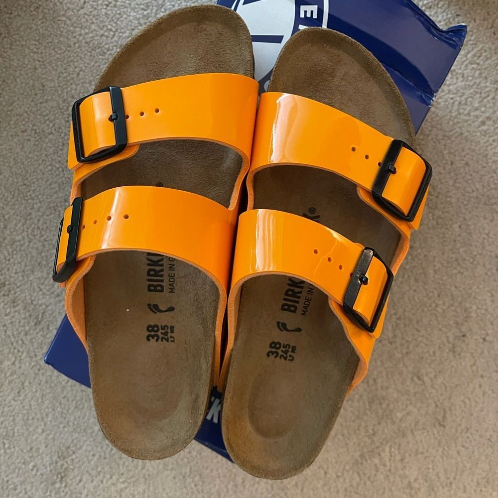 NWT Birkenstock orange patent 38 women’s 7-7.5